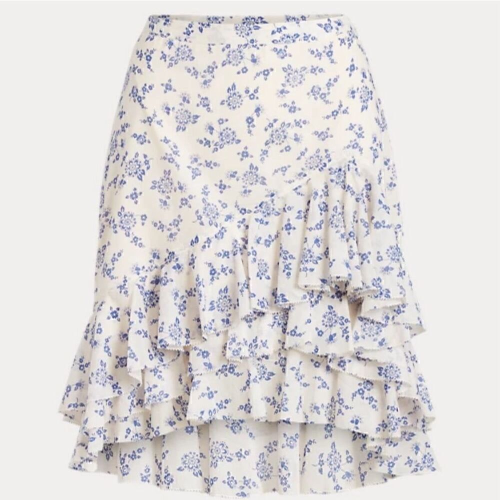 POLO RALPH LAUREN Ruffled Floral Cotton Miniskirt in Blue & White NWT Size 10 - Picture 3 of 9